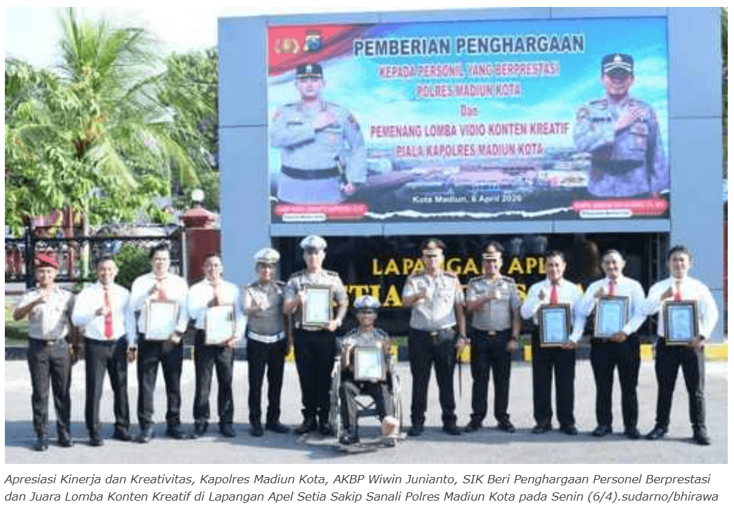 Polres Madiun Kota Beri Penghargaan Anggota Berprestasi dan Juara Lomba Konten Kreatif.