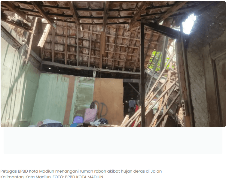Hujan Seharian di Madiun, Dua Rumah Roboh dalam Sehari