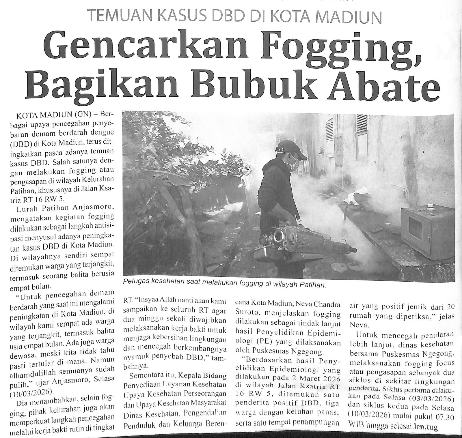 Temuan Kasus DBD Di Kota Madiun Gencarkan Fogging, Bagikan Bubuk Abate
