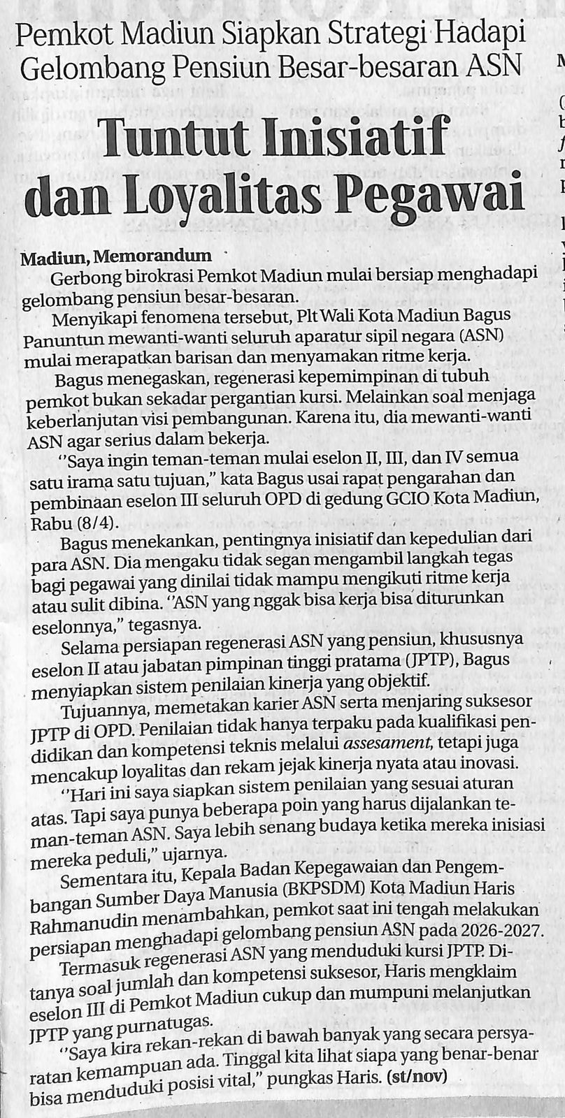 Tuntut Inisiatif dan Loyalitas Pegawai