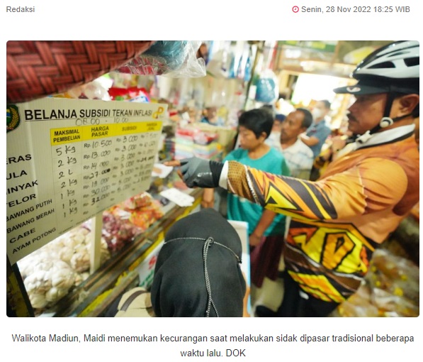 Gara-gara Pedagang Nakal, Pemkot Madiun Hentikan Sementara Subsidi Bapok
