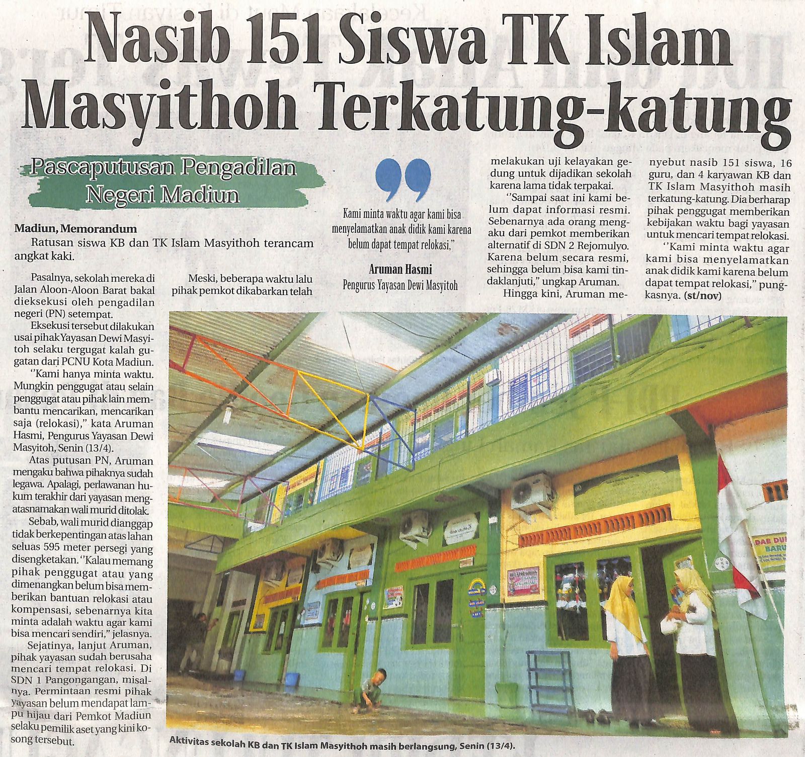 Nasib 151 Siswa TK Islam Masyithoh Terkatung-katung