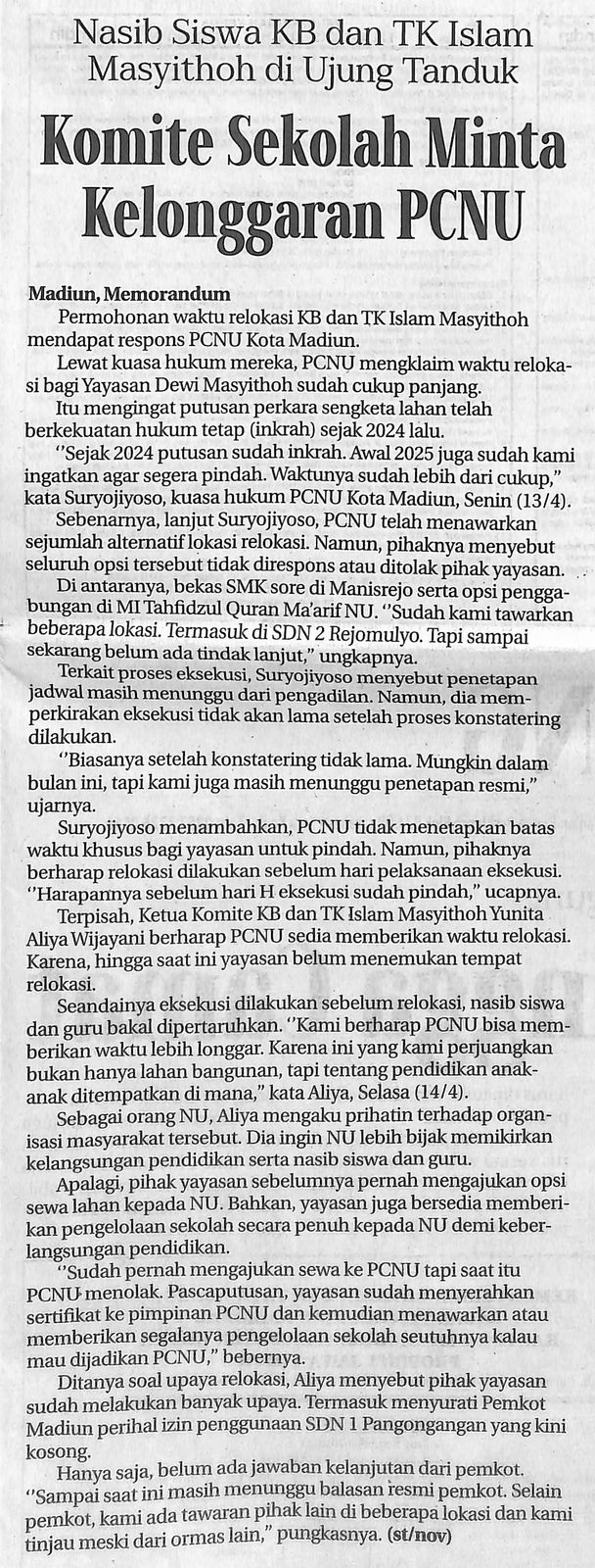 Nasib Siswa KB dan TK Islam Masyithoh di Ujung Tanduk Komite Sekolah Minta Kelonggaran PCNU