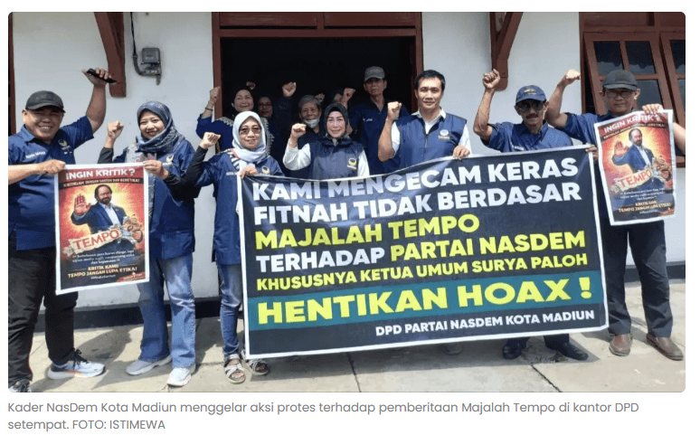 Kader NasDem Kota Madiun Geram, Sebut Pemberitaan Tempo tentang Partainya Tak Berimbang