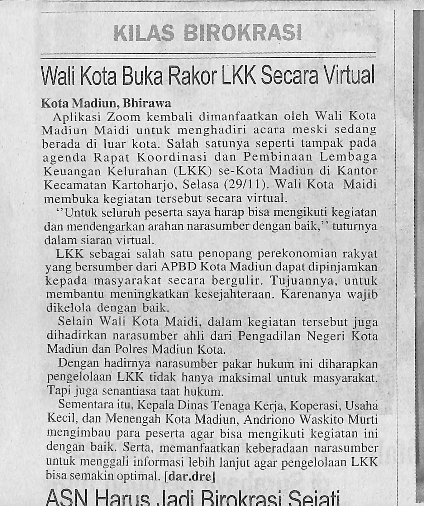Walikota Buka Rakor LKK Secara Virtual