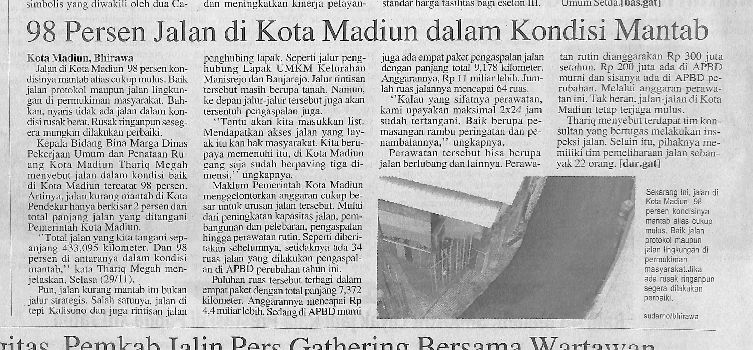 98 Persen Jalan di Kota Kota dalam Kondisi Mantab