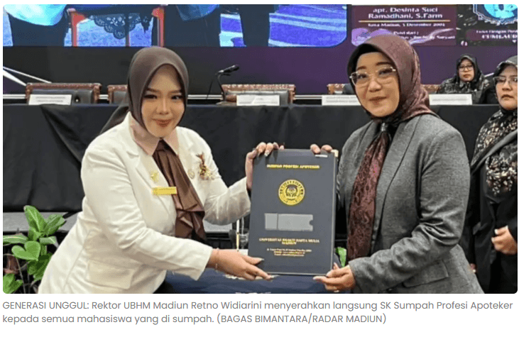 UBHM Madiun Gelar Sumpah 20 Apoteker, Cetak Lulusan Berkompetensi Unggul di Dunia Kerja