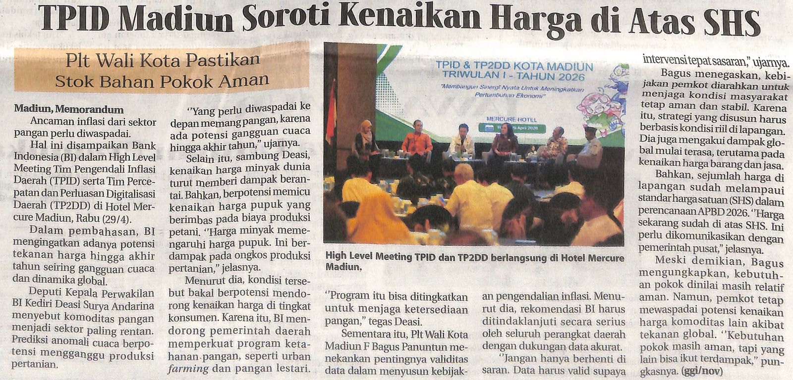 TPID Madiun Soroti Kenaikan Harga di Atas SHS
