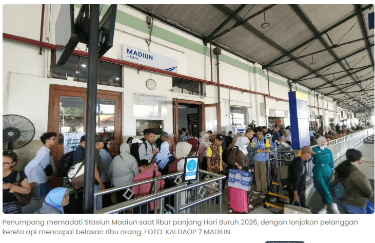 Libur Panjang Hari Buruh 2026, Penumpang KA di Daop 7 Madiun Tembus Belasan Ribu