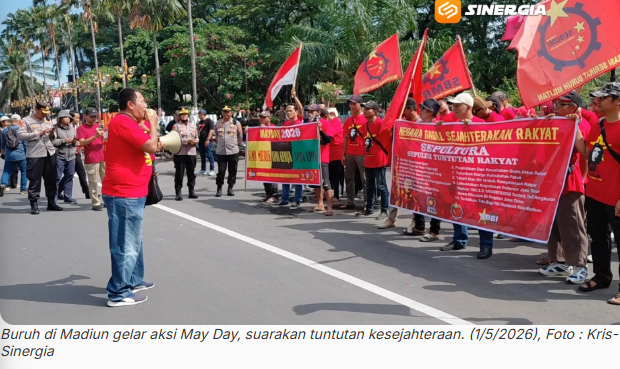 Aksi May Day 2026 di Kota Madiun, Buruh Soroti Kesenjangan Upah hingga Tarif Ojol