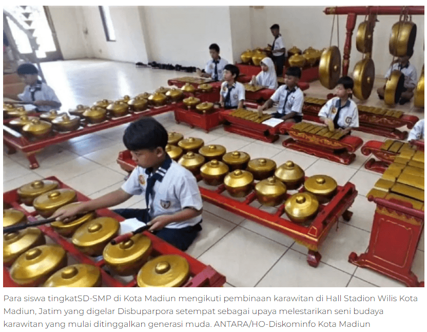Puluhan siswa di Kota Madiun antusias ikuti pembinaan seni karawitan