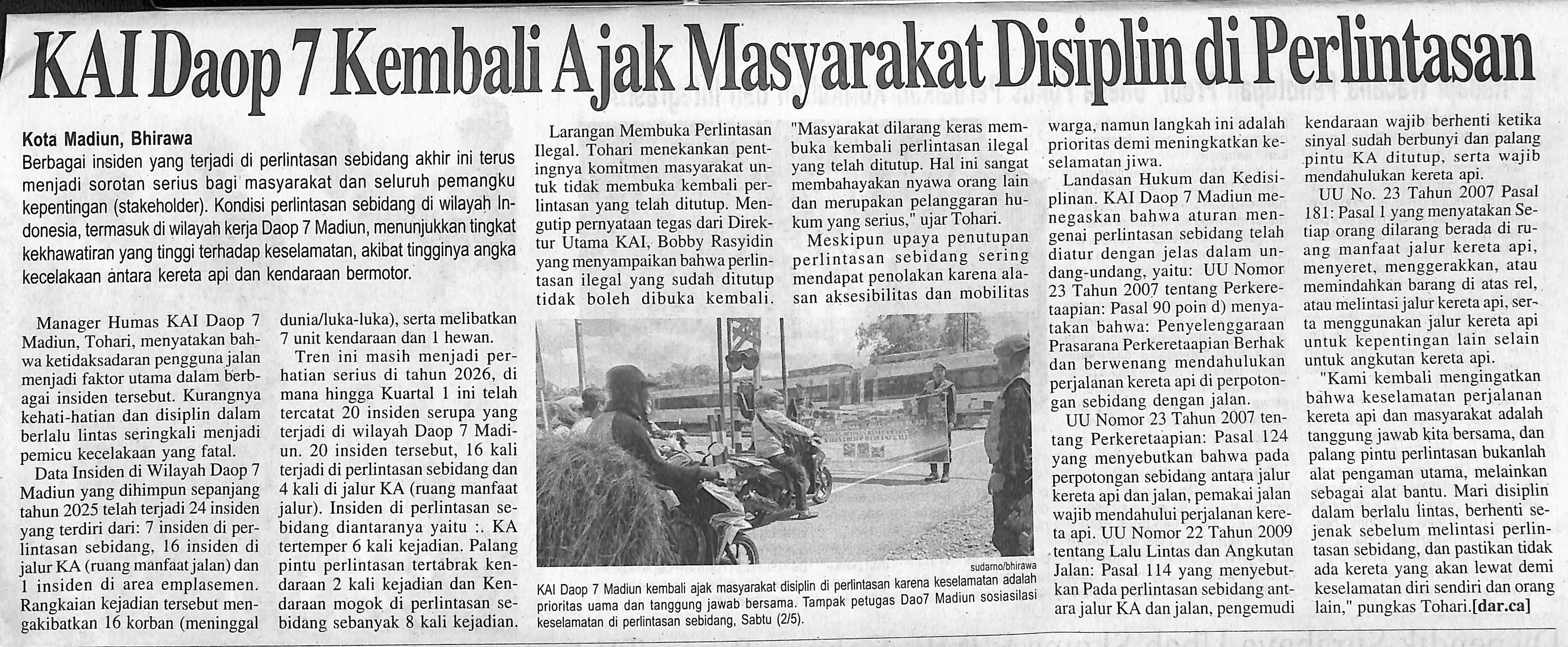 KAI Daop 7 Kembali Ajak Masyarakat Disiplin di Perlintasan