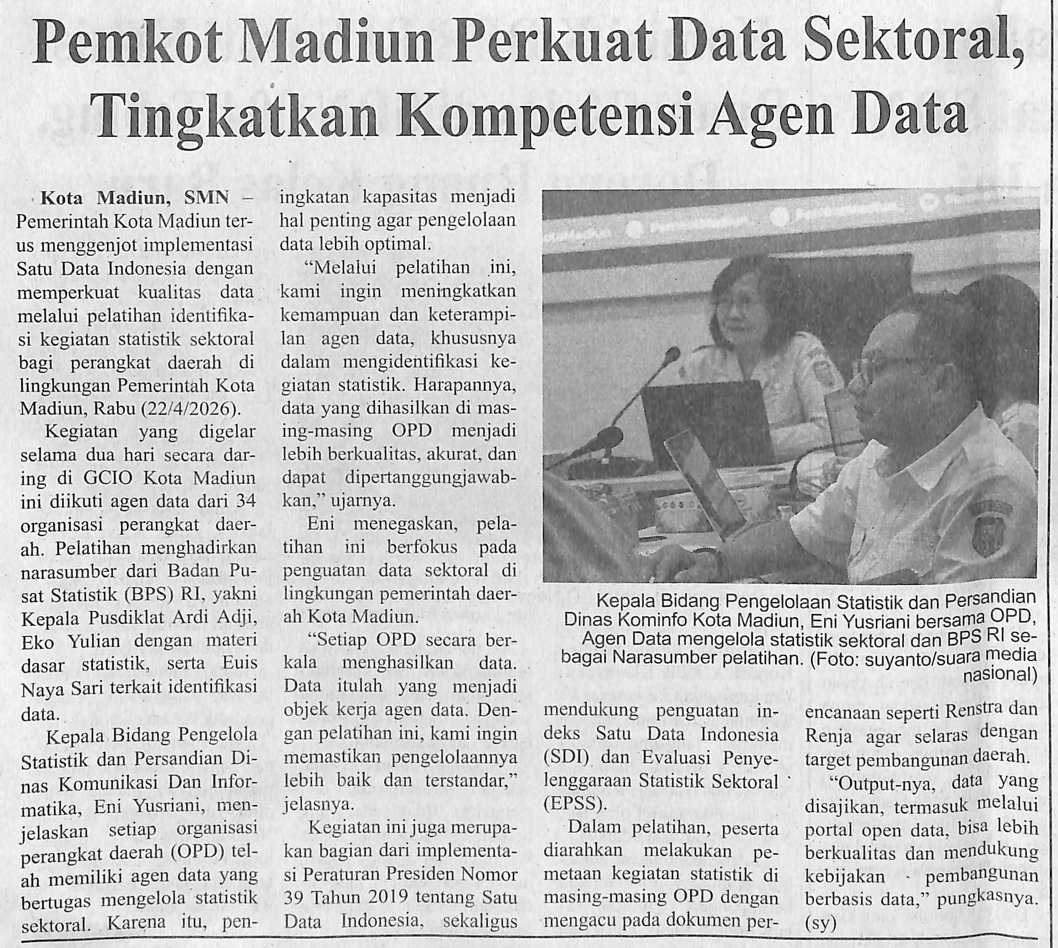 Pemkot Madiun Perkuat Data Sektoral, Tingkatkan Kompetensi Agen Data