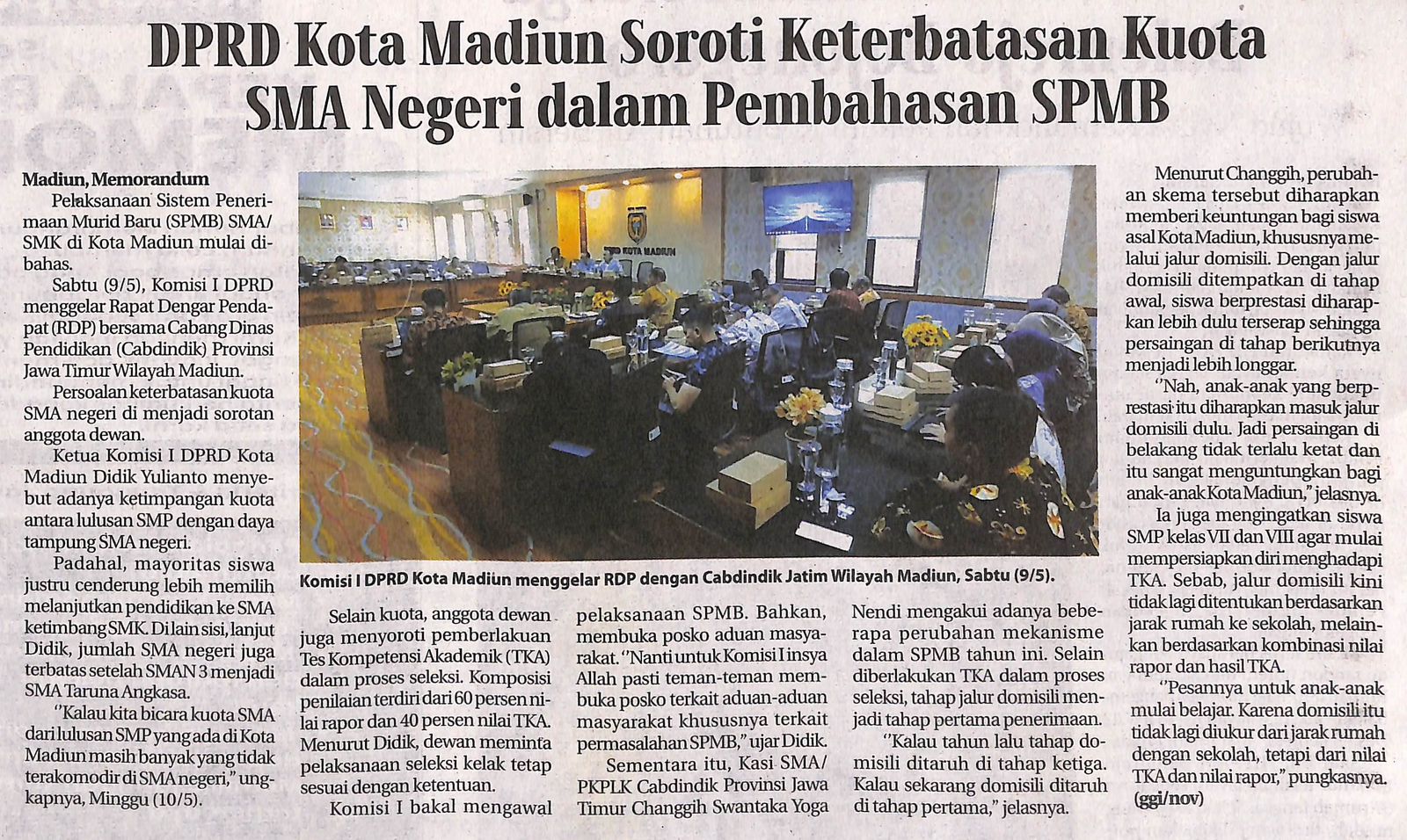 DPRD Kota Madiun Soroti Keterbatasan Kuota SMA Negeri dalam Pembahasan SPMB