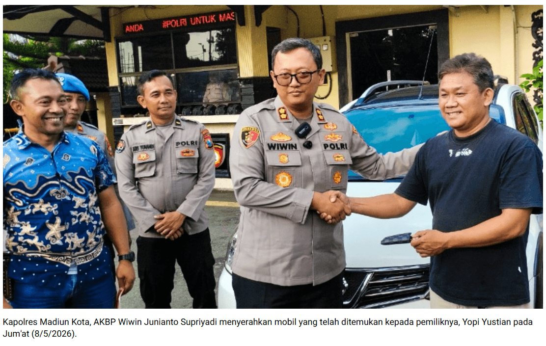 Mobil Hilang Ditemukan di Tangerang, Warga Apresiasi Kinerja Polres Madiun Kota