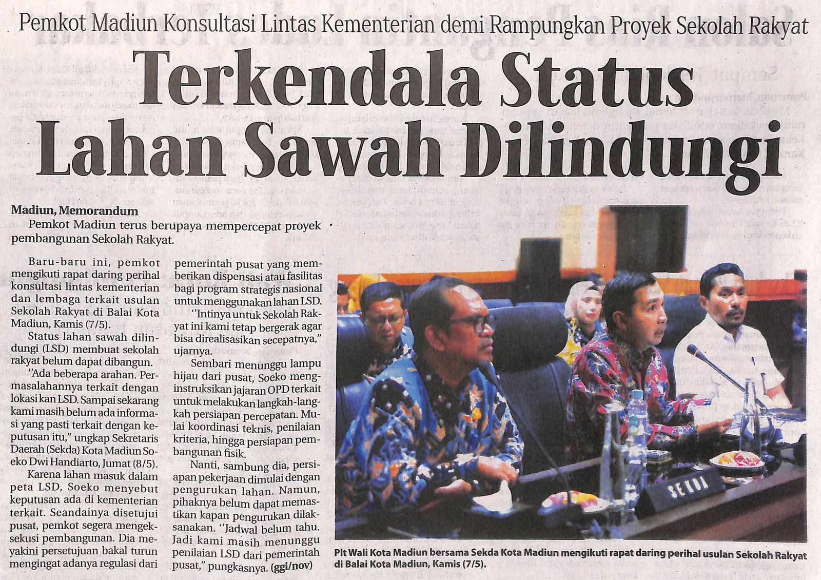 Pemkot Madiun Konsultasi Lintas Kementerian demi Rampungkan Proyek Sekolah Rakyat, Terkendala Status Lahan Sawah Dilindungi