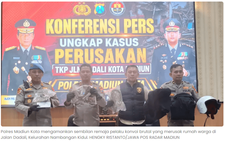 Konvoi Rusak Rumah Warga di Jalan Dadali Madiun, 9 Remaja Ditangkap Polisi
