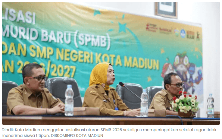 SPMB Kota Madiun 2026, Dindik Larang Sekolah Terima Siswa Titipan