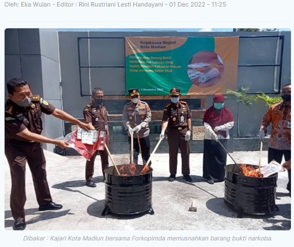 Kejari Kota Madiun Musnahkan Barang Bukti Narkoba