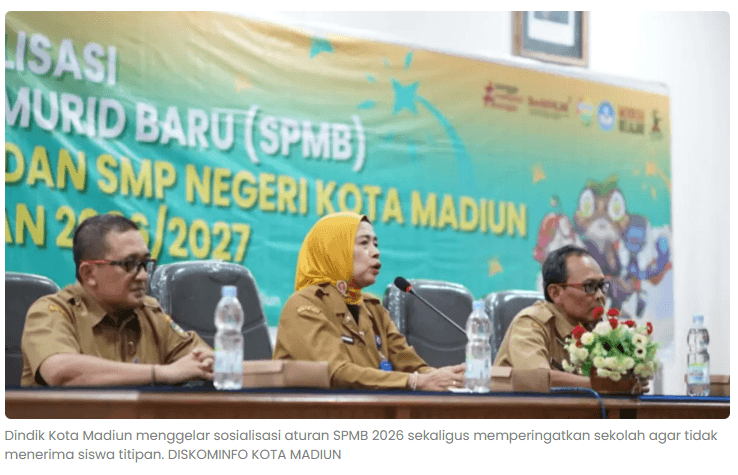 SPMB Kota Madiun 2026, Dindik Larang Sekolah Terima Siswa Titipan