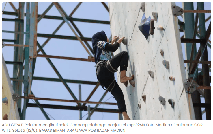 Panjat Tebing Debut di O2SN Kota Madiun, Minim Peminat Jadi Tantangan