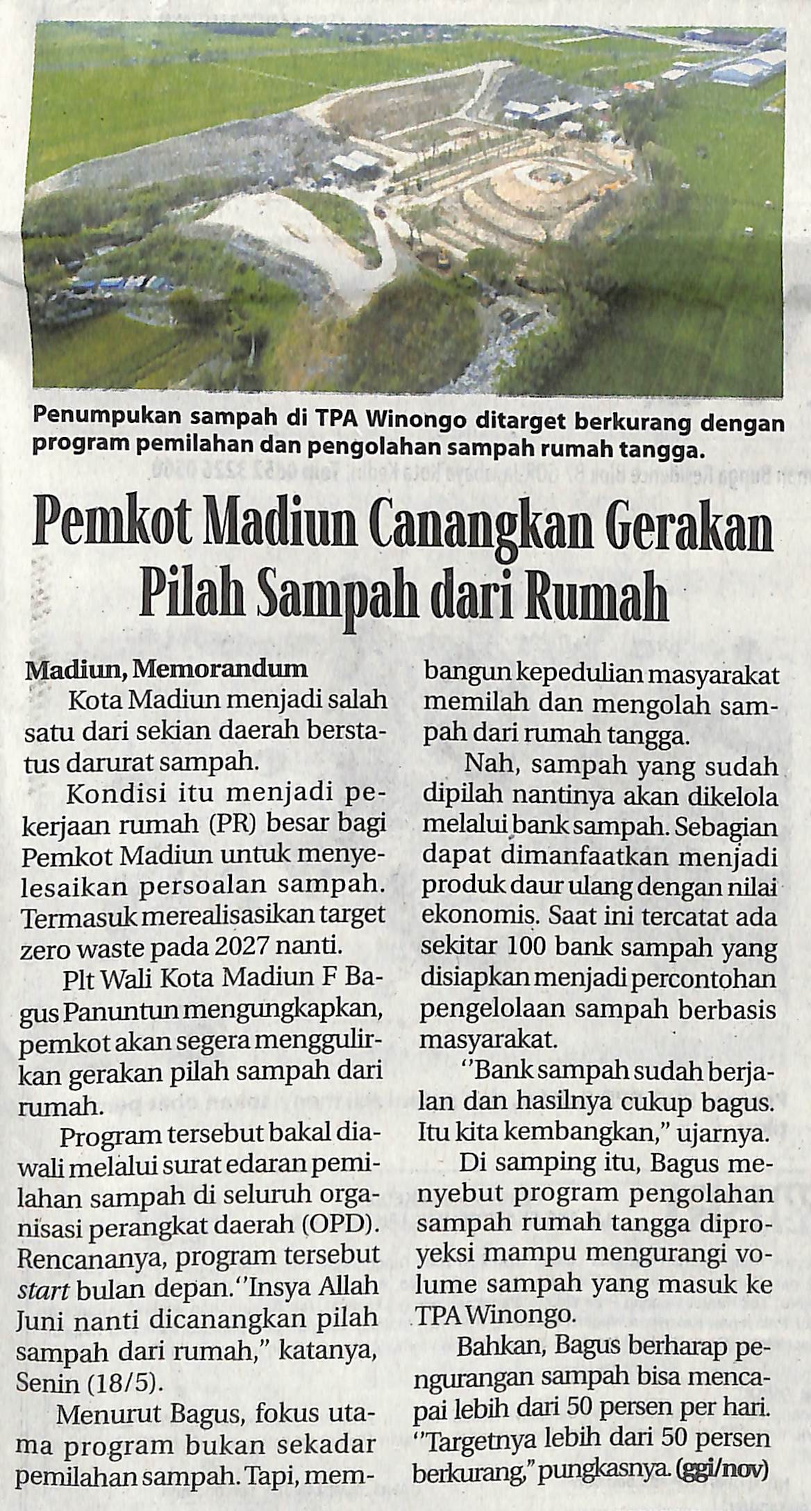 Pemkot Madiun Canangkan Gerakan Pilah Sampah dari Rumah