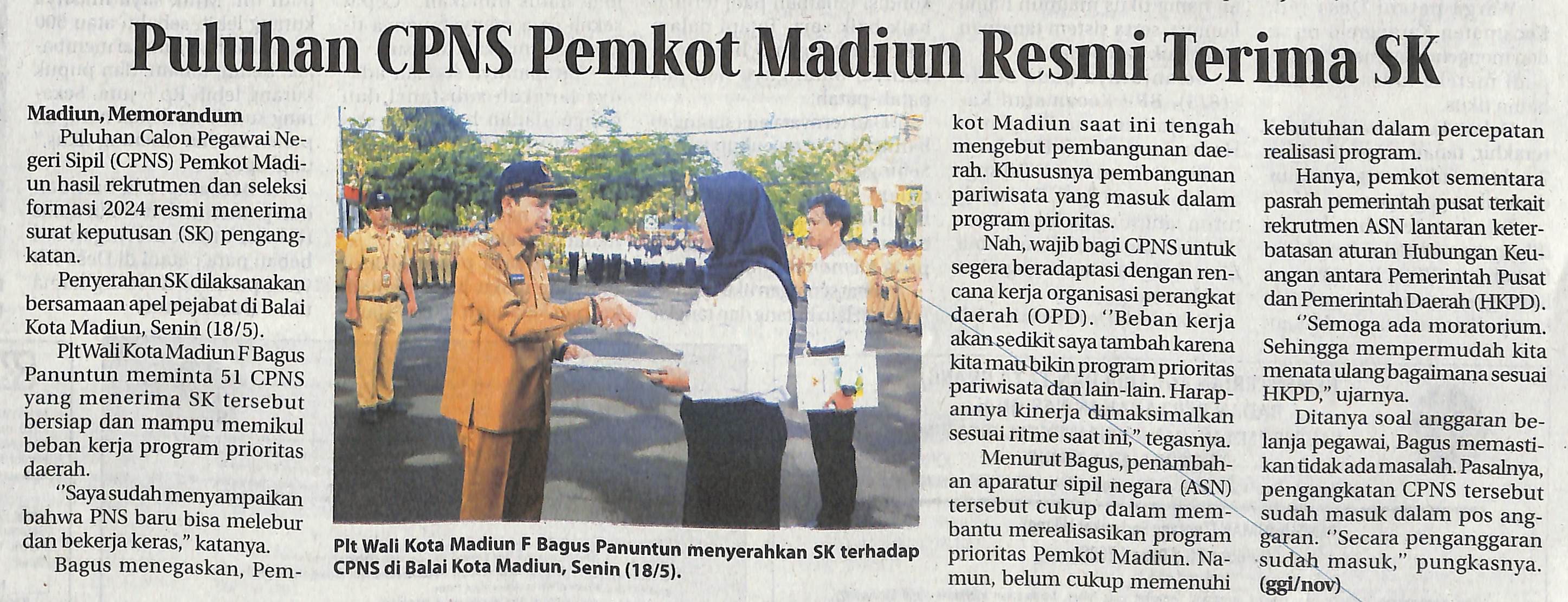 Puluhan CPNS Pemkot Madiun Resmi Terima SK