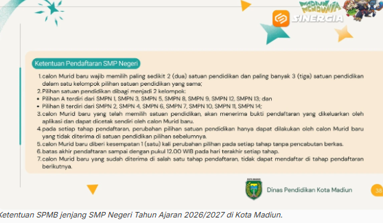 SPMB SMP Negeri Kota Madiun 2026 Dibuka Juni, Dindik Terapkan Dua Rayon dan Prioritaskan Siswa Dalam Kota