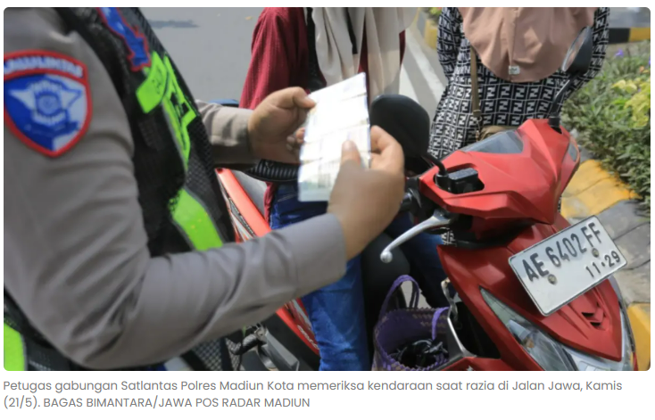 Razia Gabungan di Kota Madiun, 102 Pengendara Ditilang