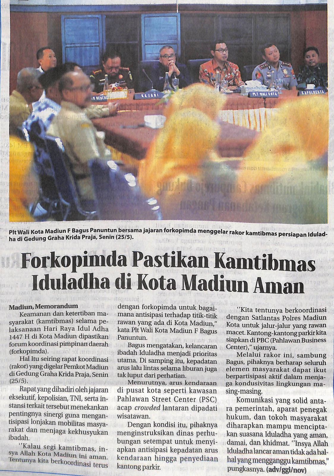 Forkopimda Pastikan Kamtibmas Iduladha di Kota Madiun Aman