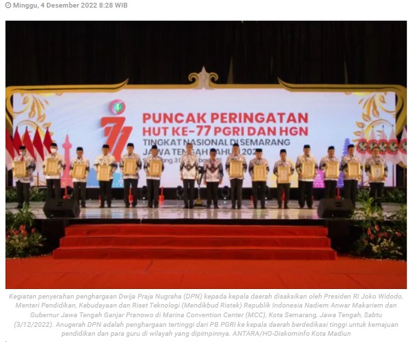 Wali Kota Madiun terima Anugerah Dwija Praja Nugraha