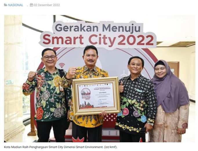 Kota Madiun Raih Penghargaan Smart City Dimensi Smart Environment