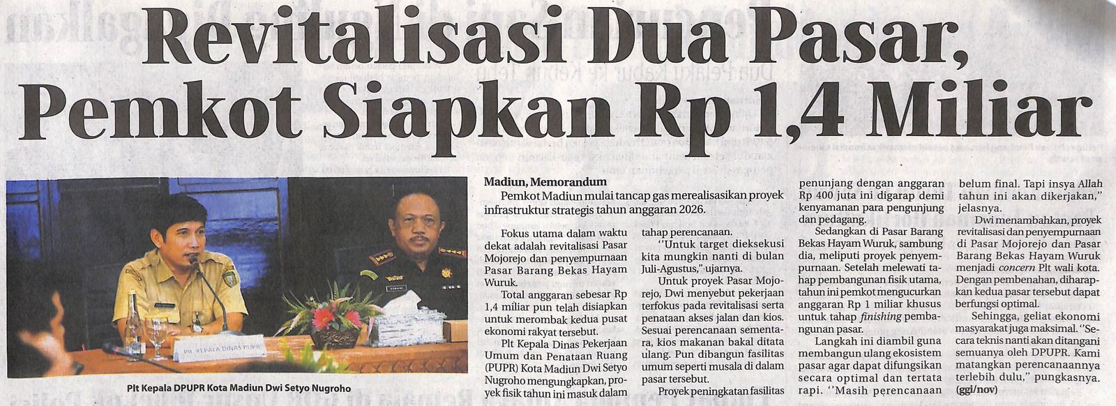 Revitalisasi Dua Pasar, Pemkot Siapkan Rp 1,4 Miliar
