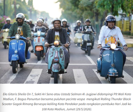 Naik Vespa Klasik Keliling Kota Pendekar, Eks Gitaris Sheila On 7 Terkesan Pembangunan Kota Madiun