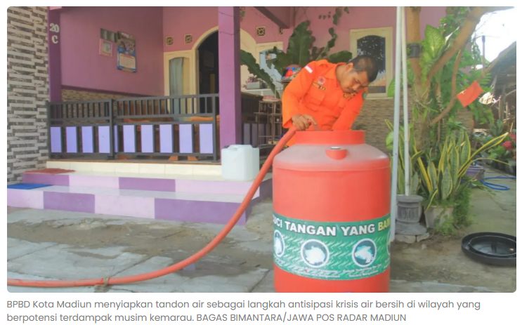 Musim Kemarau Datang, BPBD Kota Madiun Siapkan Tandon Air dan Mitigasi Kebakaran