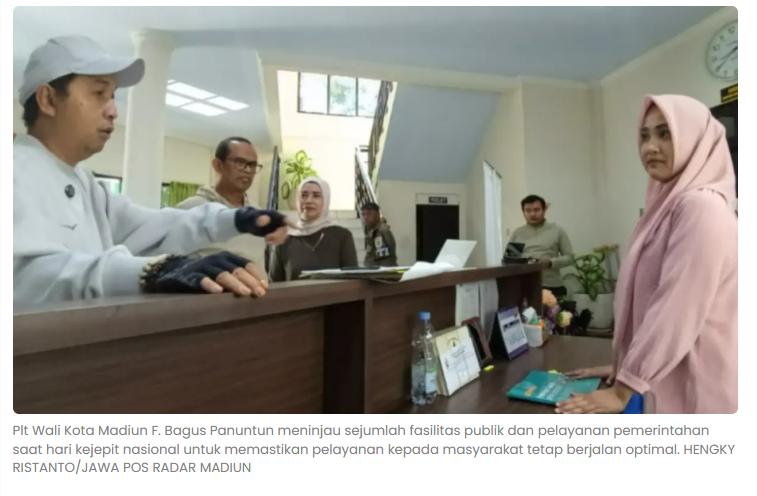 Hari Kejepit, Plt Wali Kota Madiun Sidak Pelayanan ASN dan Fasilitas Publik