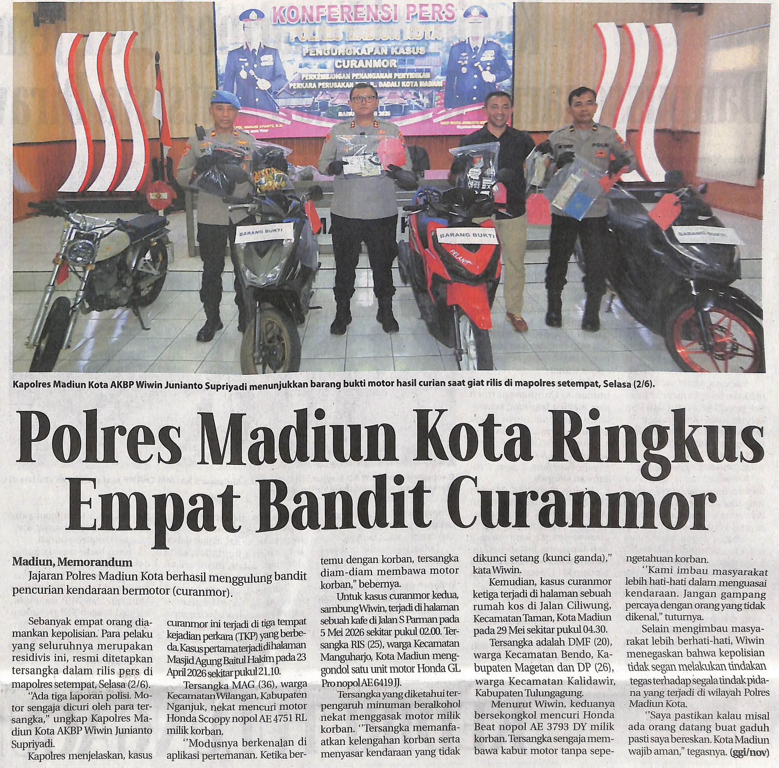 Polres Madiun Kota Ringkus Empat Bandit Curanmor