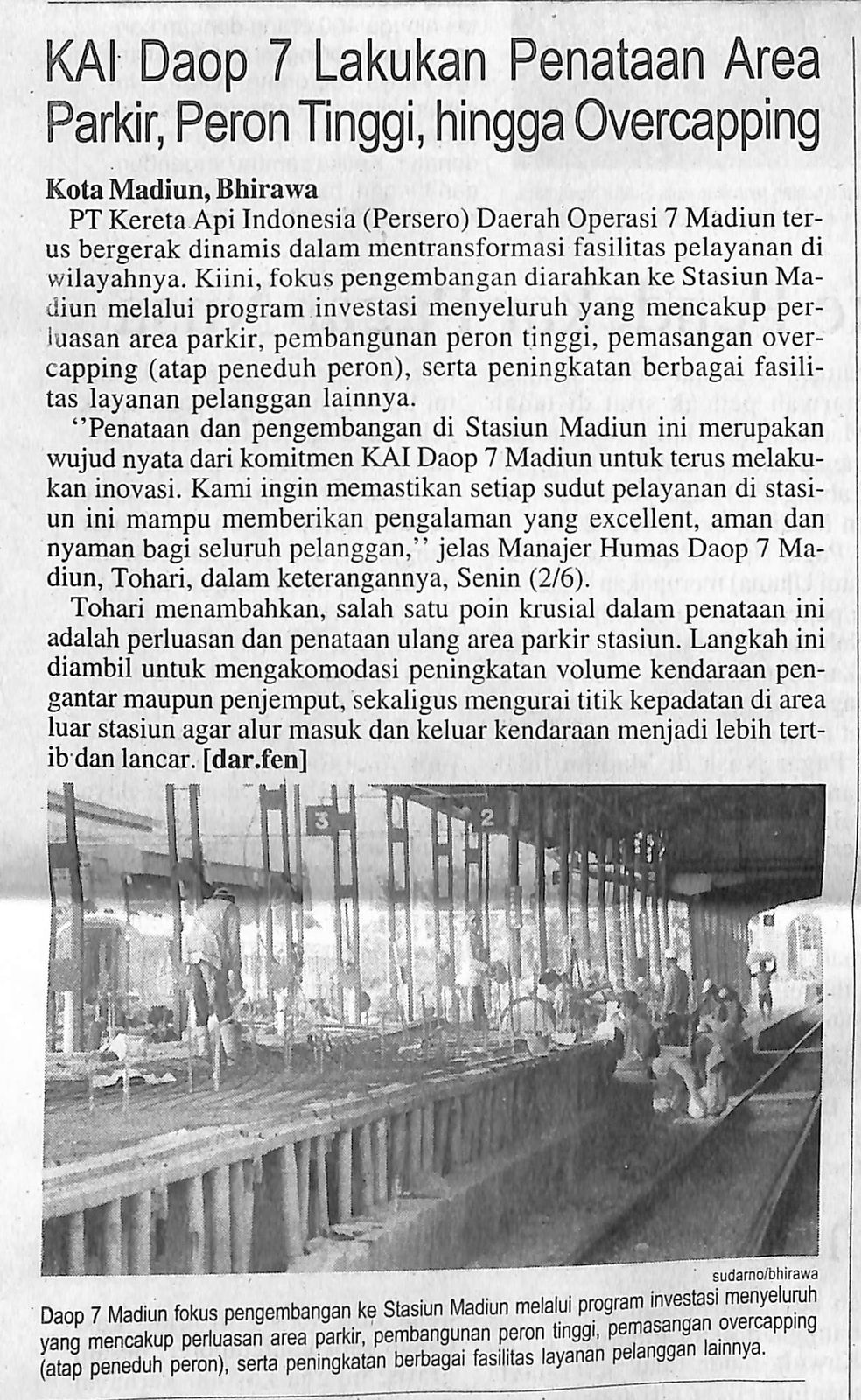 KAI Daop 7 Lakukan Penataan Area Parkir, Peron Tinggi, hingga Overcapping