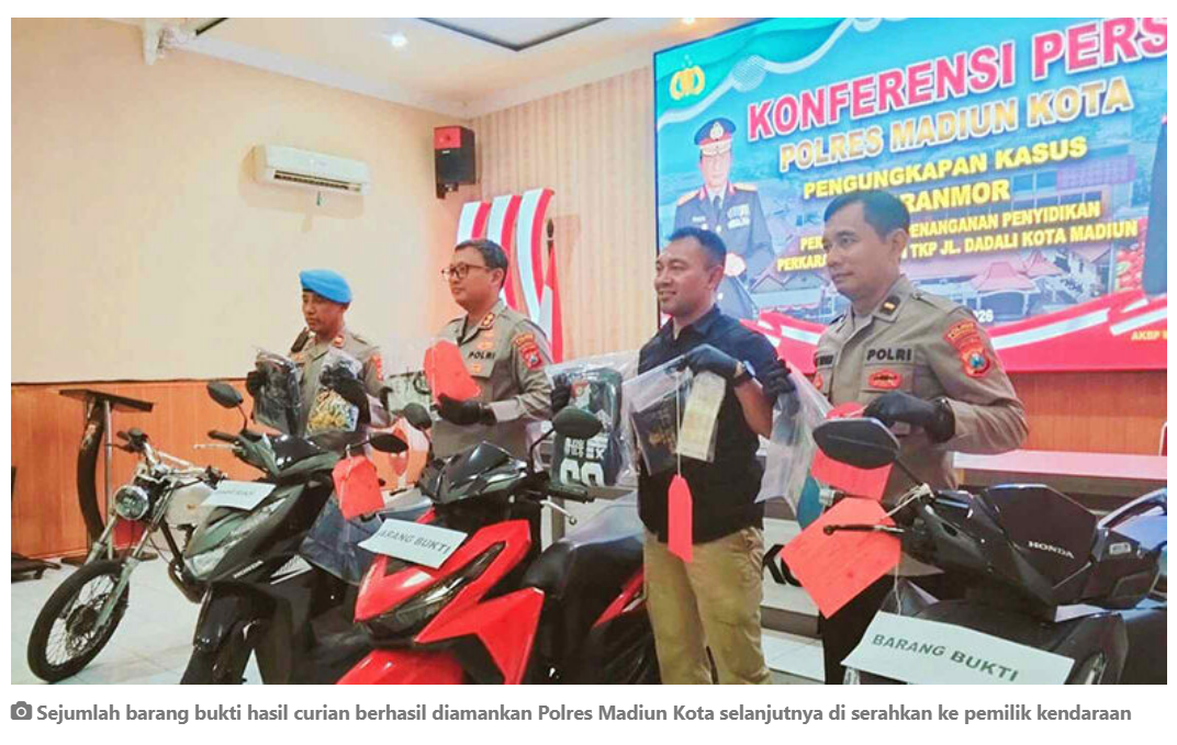 Polres Madiun Kota Ungkap Tiga Kasus Curanmor, Korban Mayoritas Perempuan