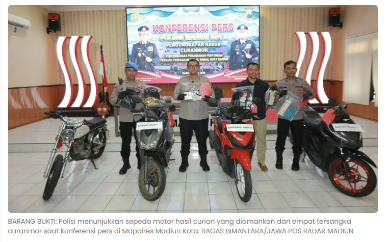 Kenalan dari Aplikasi Berujung Motor Raib, Empat Residivis Curanmor di Madiun Diciduk