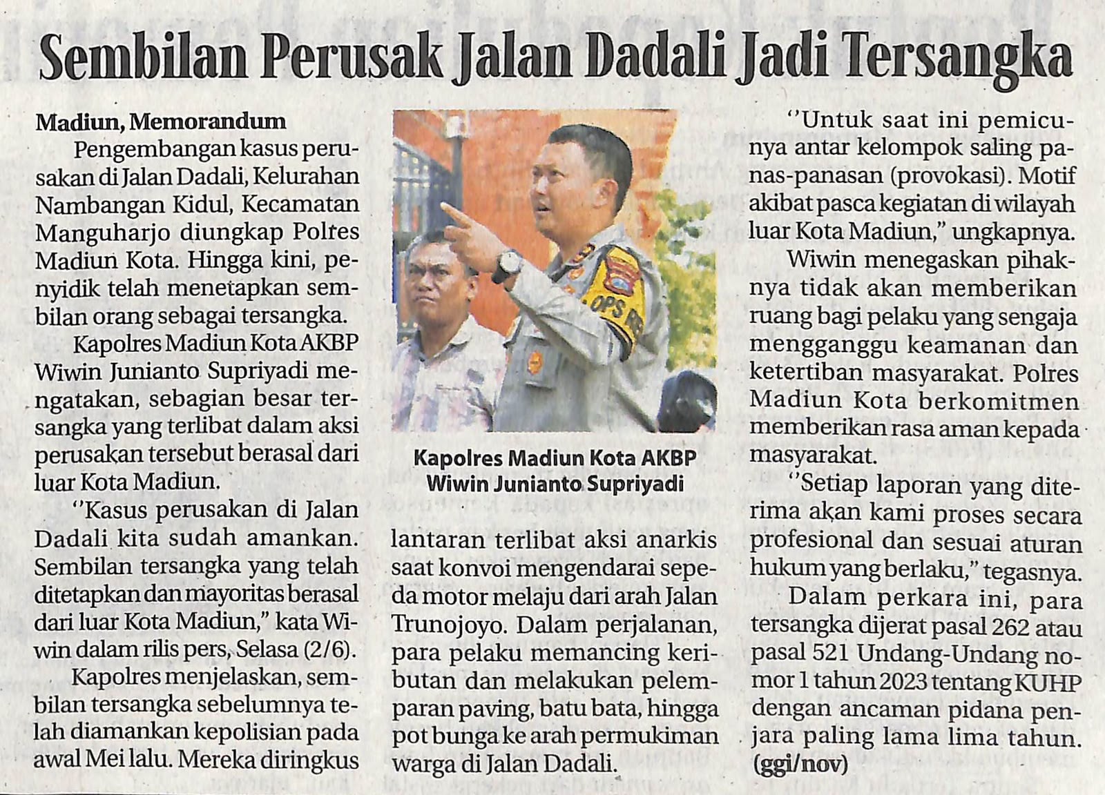 Sembilan Perusak Jalan Dadali Jadi Tersangka