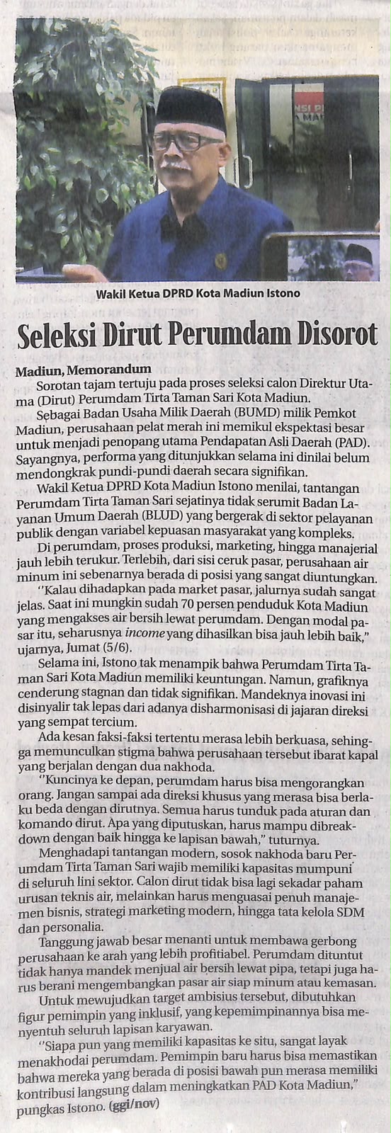Seleksi Dirut Perumdam Disorot