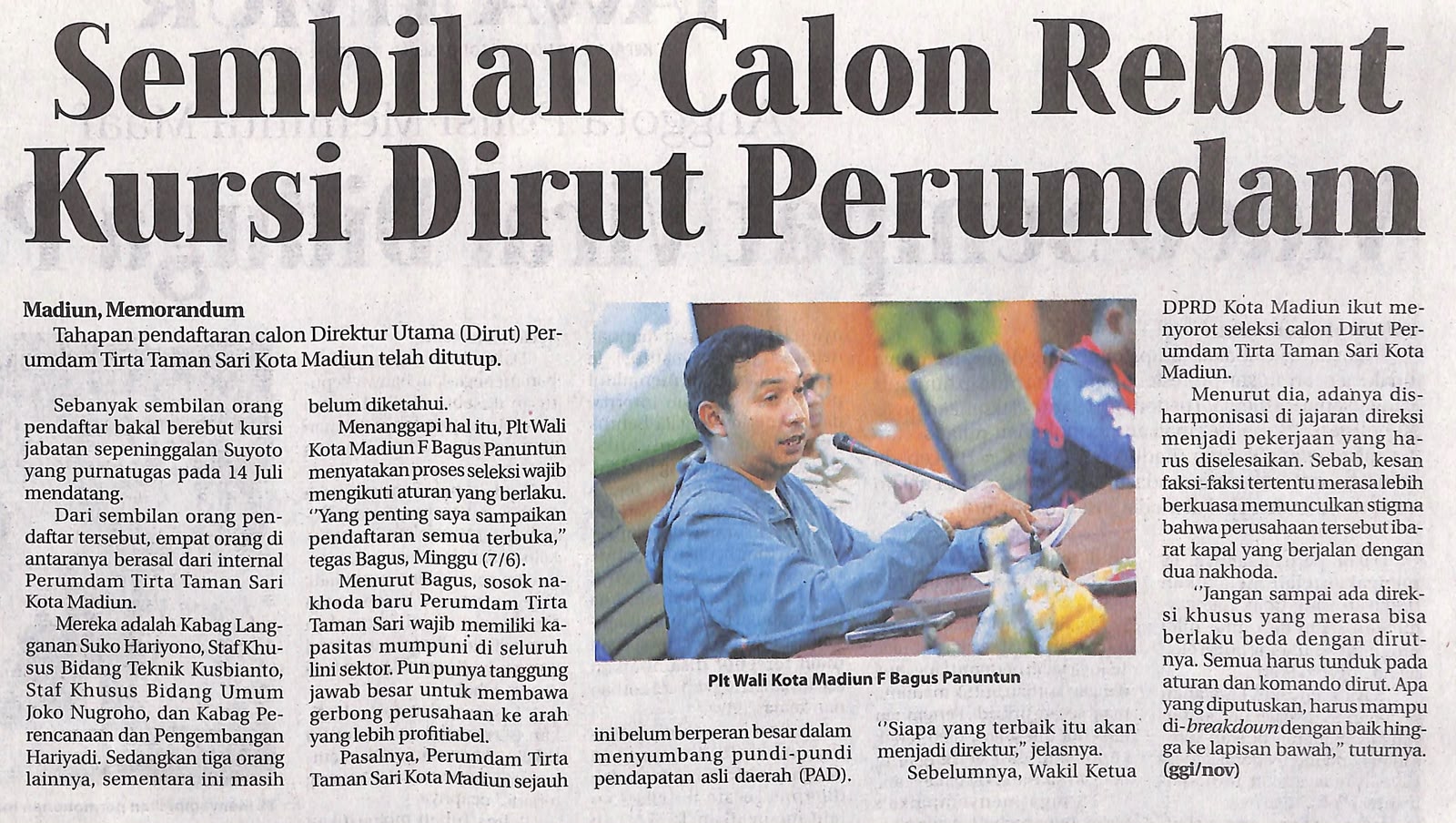 Sembilan Calon Rebut Kursi Dirut Perumdam