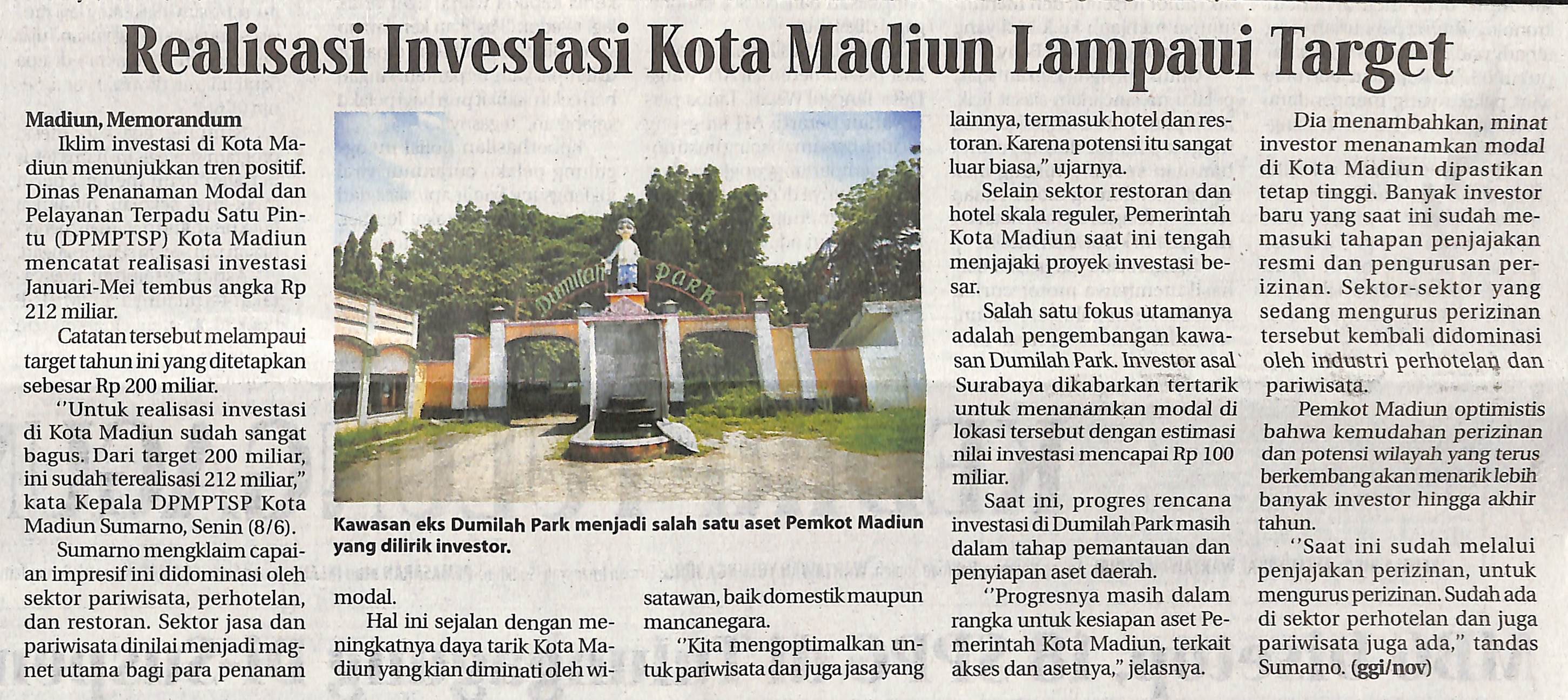 Realisasi Investasi Kota Madiun Lampaui Target