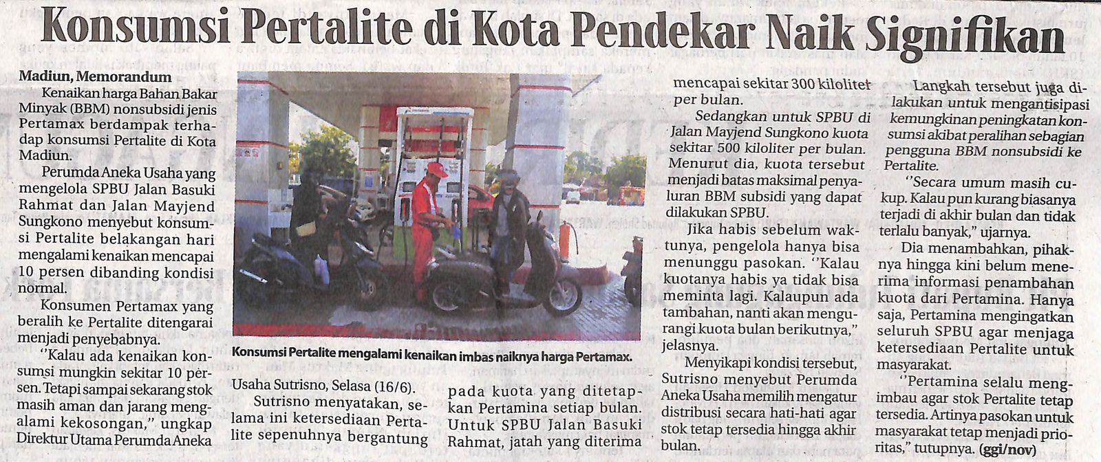 Konsumsi Pertalite di Kota Pendekar Naik Signifikan