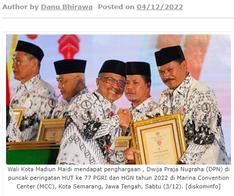 Wali Kota Madiun Terima Anugerah Dwija Praja Nugraha