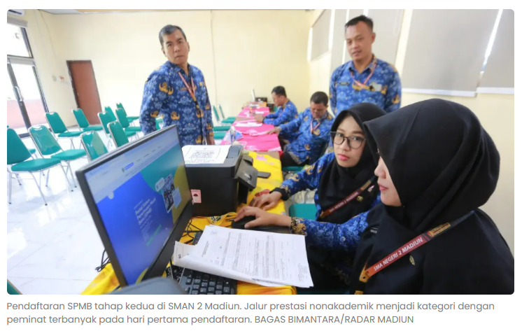 SPMB Tahap 2 SMAN 2 Madiun Diserbu Pendaftar, Jalur Prestasi Paling Diminati
