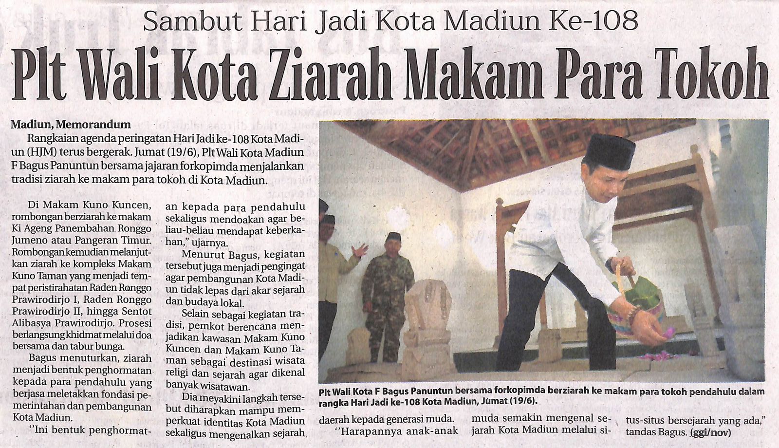 Sambut Hari Jadi Kota Madiun Ke-108 Plt Wali Kota Ziarah Makam Para Tokoh