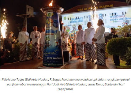 Kirab Panji Persatuan dan Penyalaan Obor Perjuangan Tandai Hari Jadi Ke-108 Kota Madiun