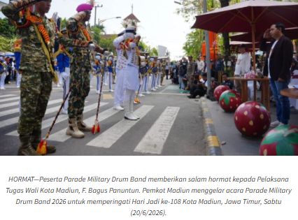 Ribuan Penonton Banjiri Saksikan Meriahnya Parade Military Drum Band 2026 Hari Jadi Kota Madiun Ke-108